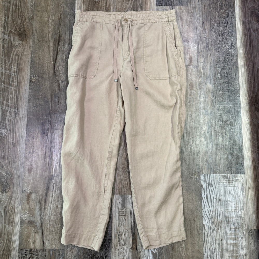 Lauren Ralph Lauren Pants Womens 12 Beige‎ Tan 100% Linen Straight Leg Vacation